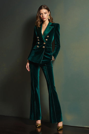 Velours vert foncé 2 pièces pointe revers femmes costumes